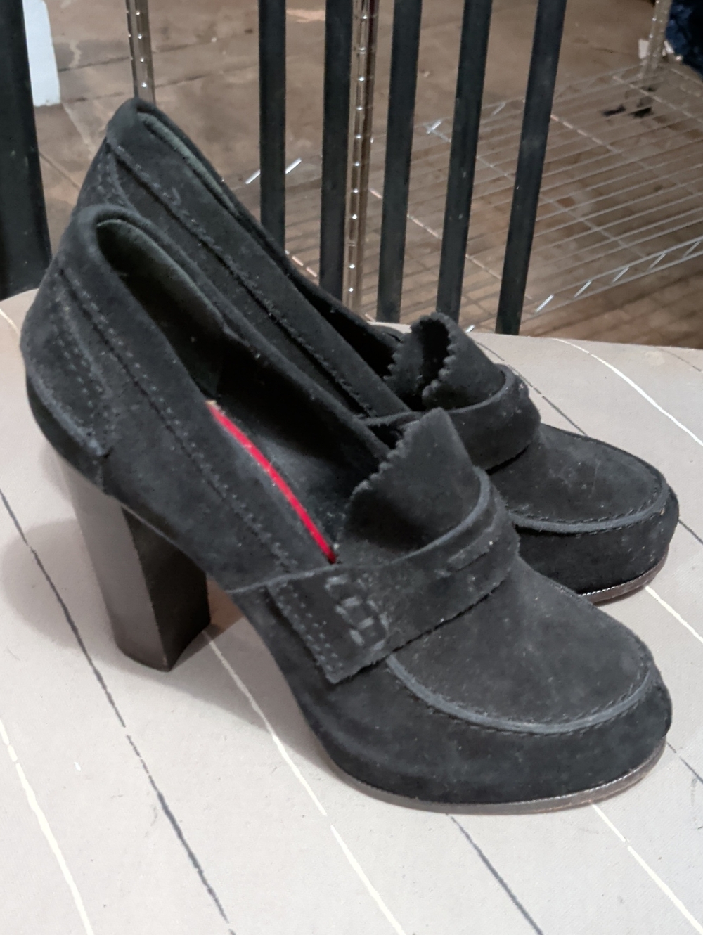 New Celine Women's Black Suede Block Heel Loafers